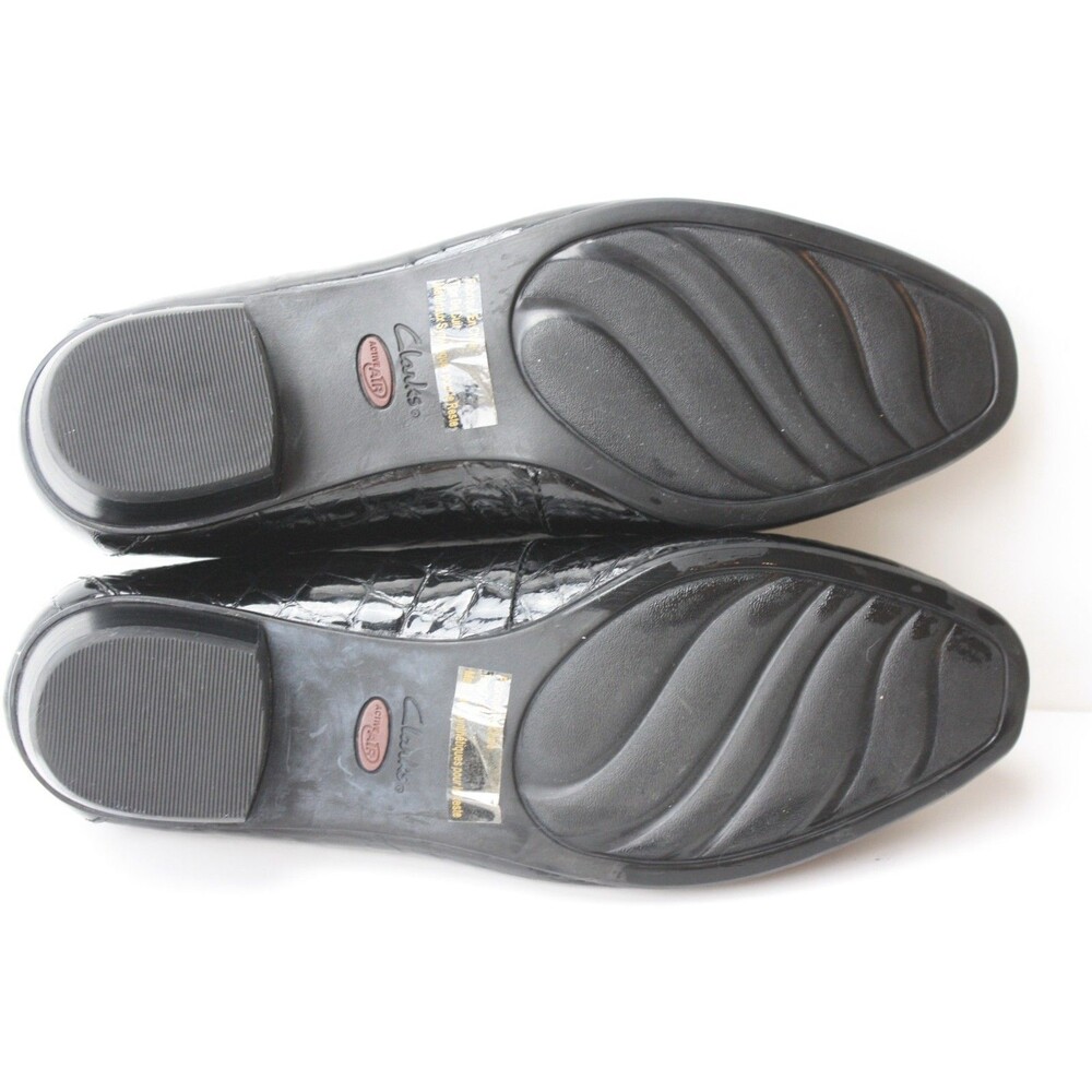 CLARKS Artisan Shoes Womens sz 7.5 Black Patent Leather Croc Slip-Ons Loafers - Picture 5 of 7